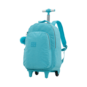 Mochila-Carrinho-Turquesa-Kids-Tecido-Crinkle-Chaveiro-Pompom-|-Luxcel-Tamanho--UN---Cor--TURQUESA-0